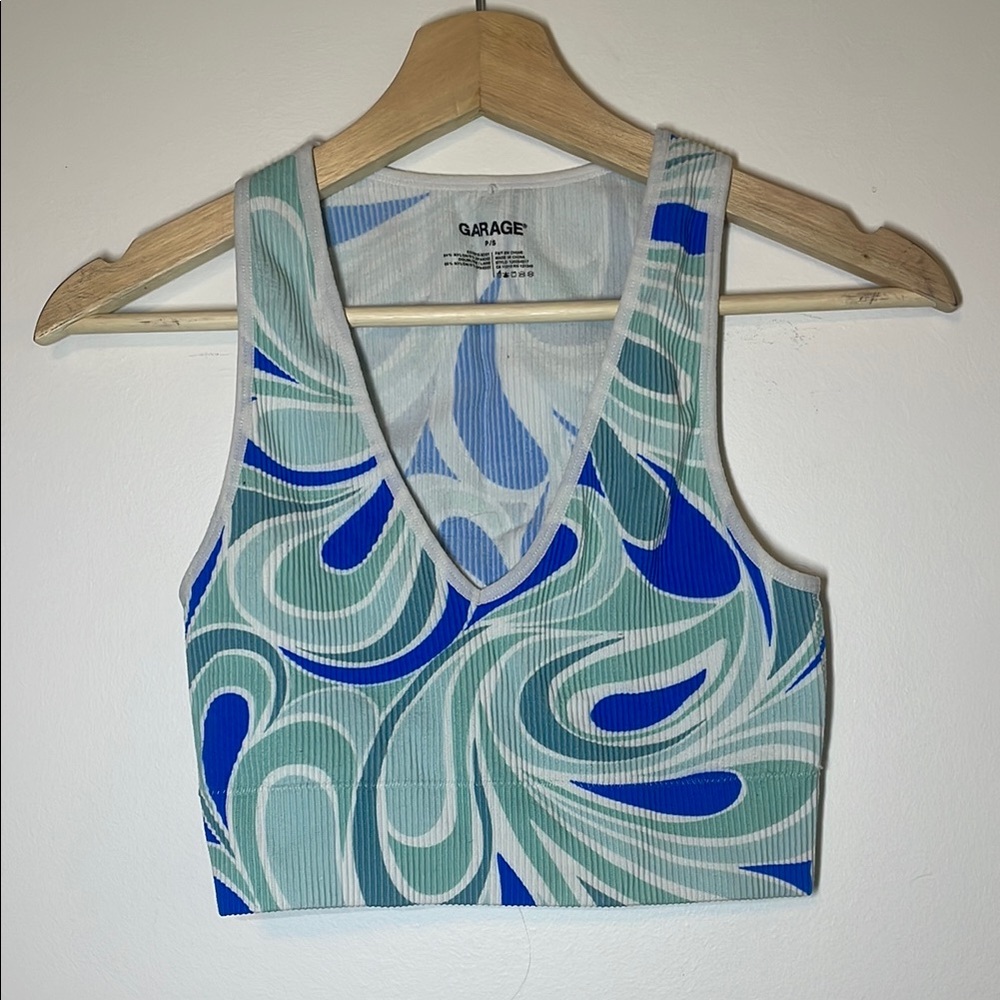 Garage Blue Sleeveless Graphic Crop Tank Top